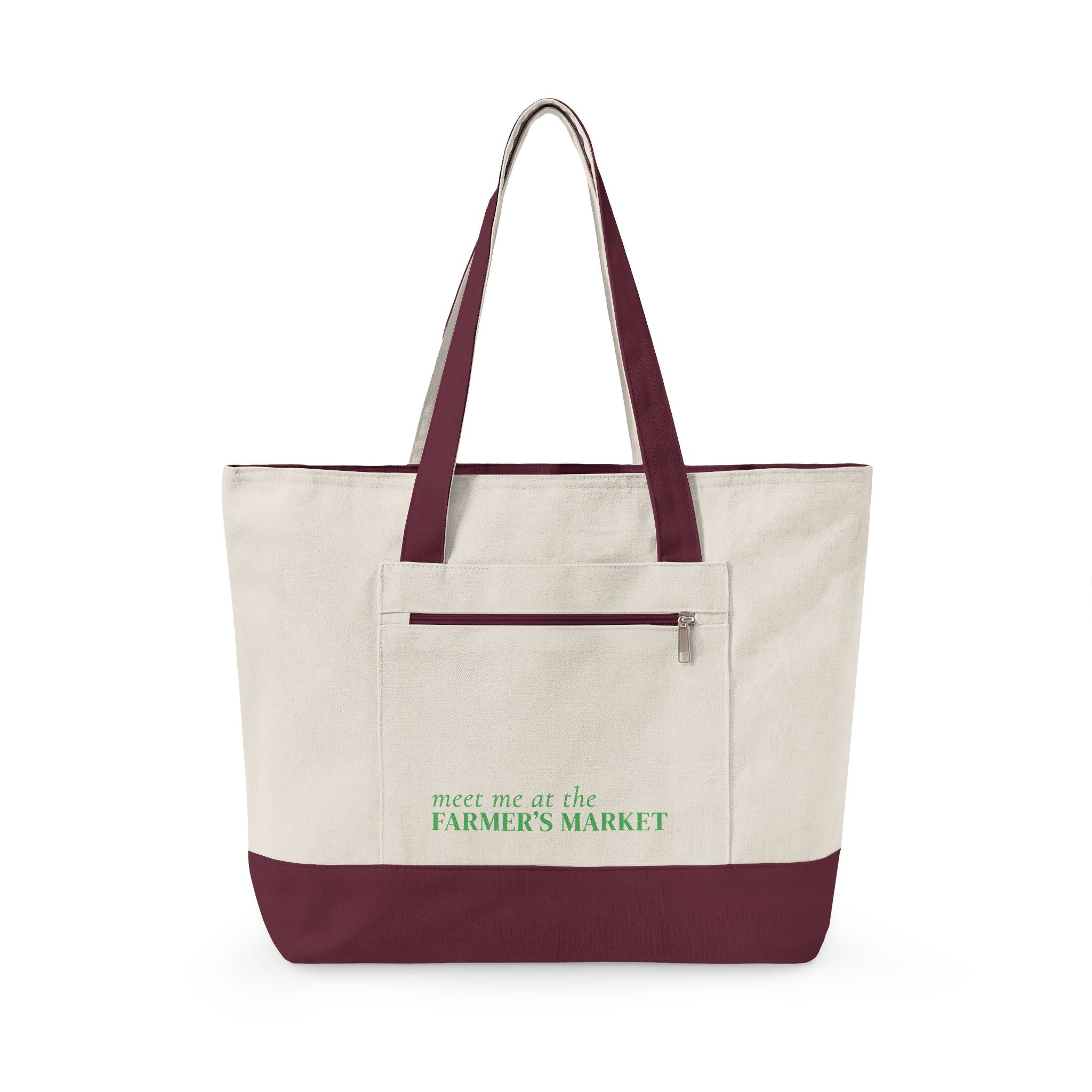 Farmers Market Canvas Tote — Zippered Eco Shopper with 'Meet Me at the Farmer's Market' Design