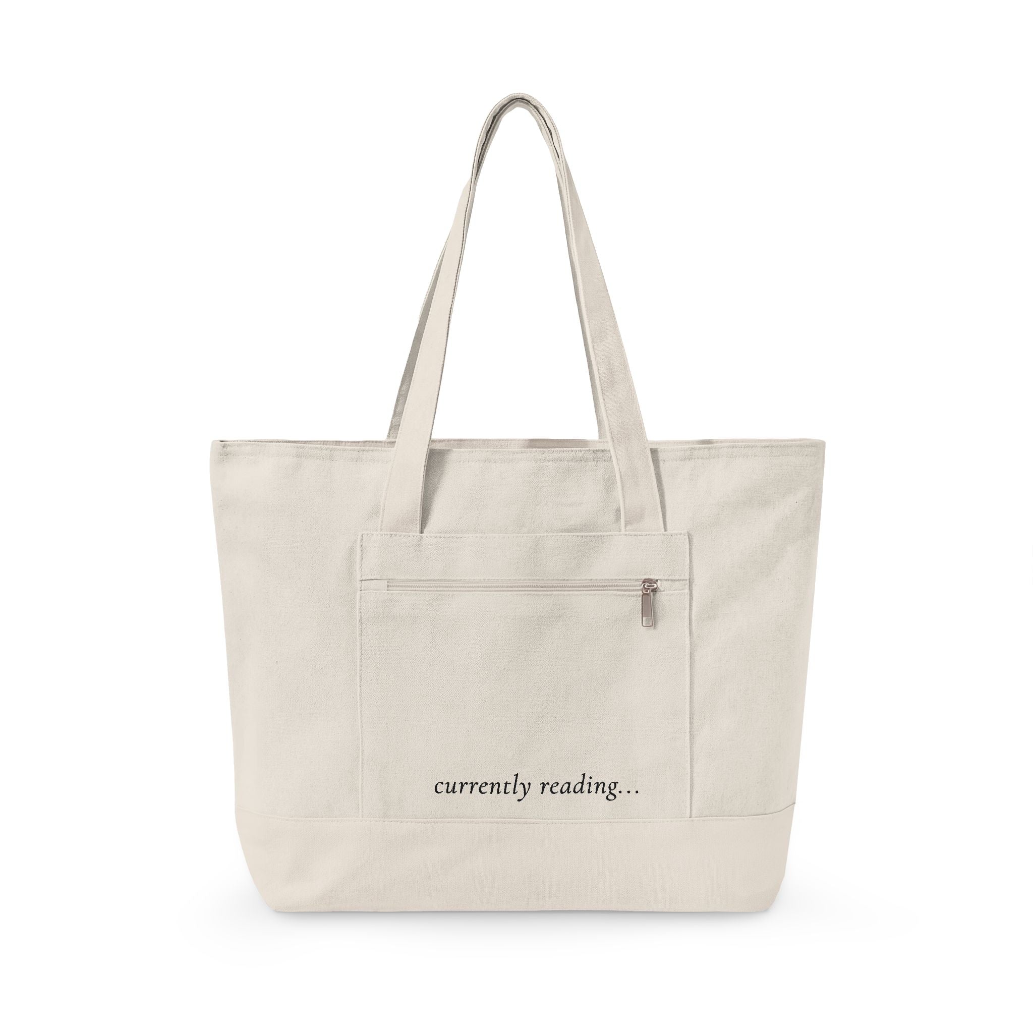 Canvas Tote Bag - "currently reading" Book Lover Zippered Tote
