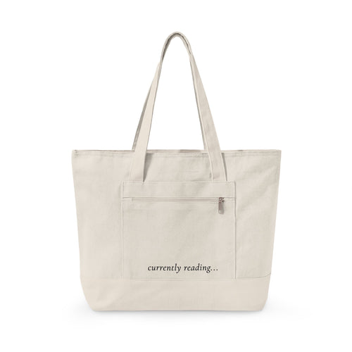 Canvas Tote Bag - "currently reading" Book Lover Zippered Tote