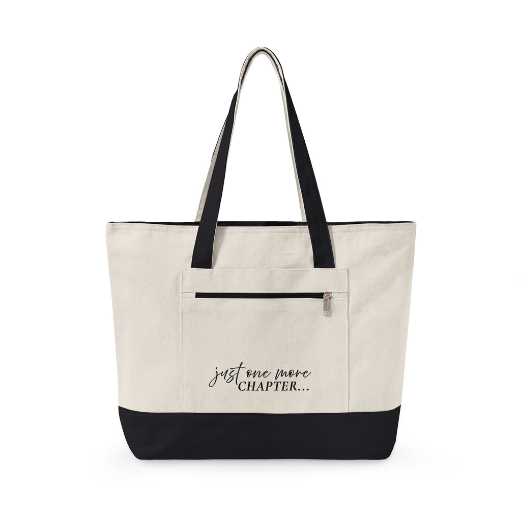 Canvas Tote Bag — “Just One More Chapter” Book Lover Zippered Tote
