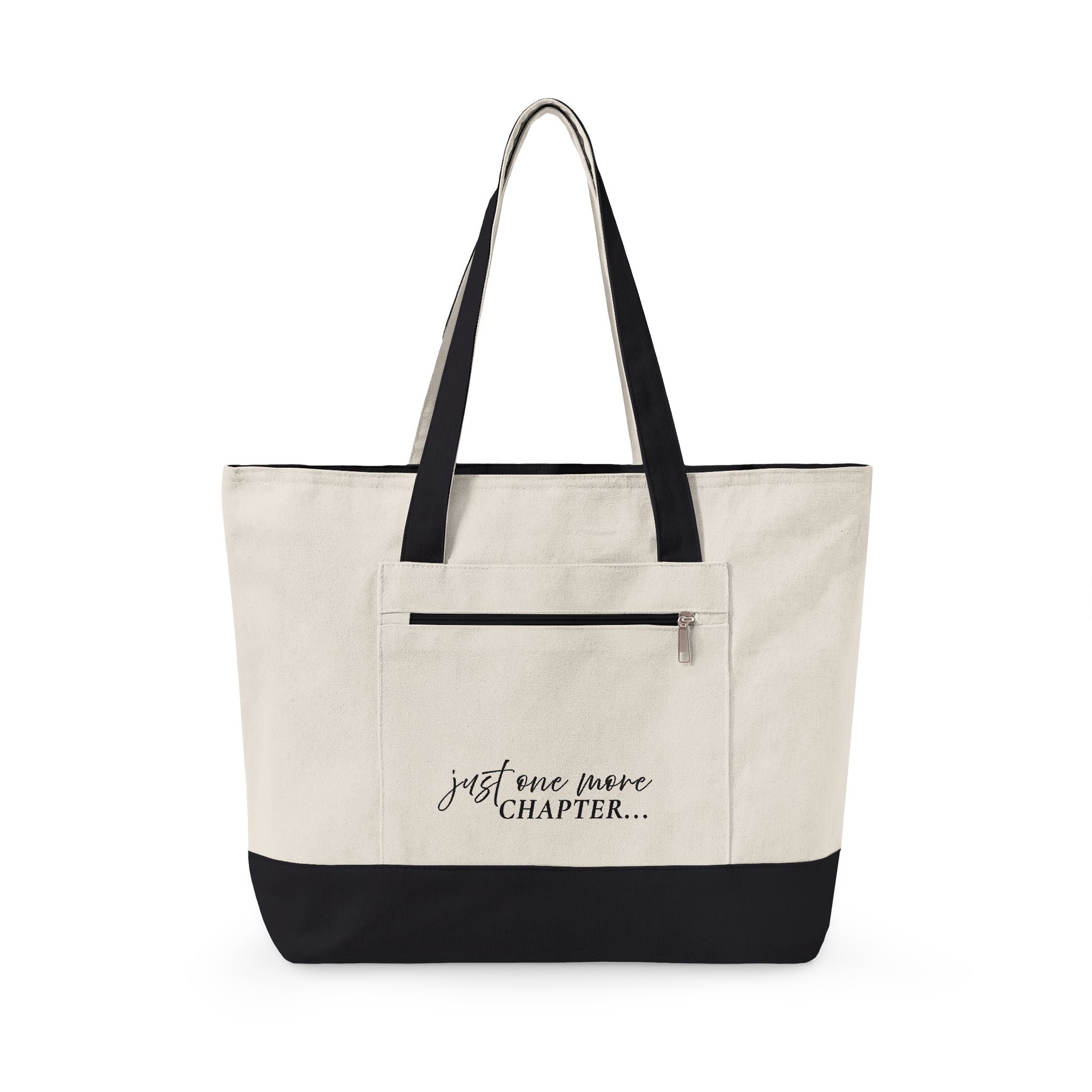 Canvas Tote Bag — “Just One More Chapter” Book Lover Zippered Tote