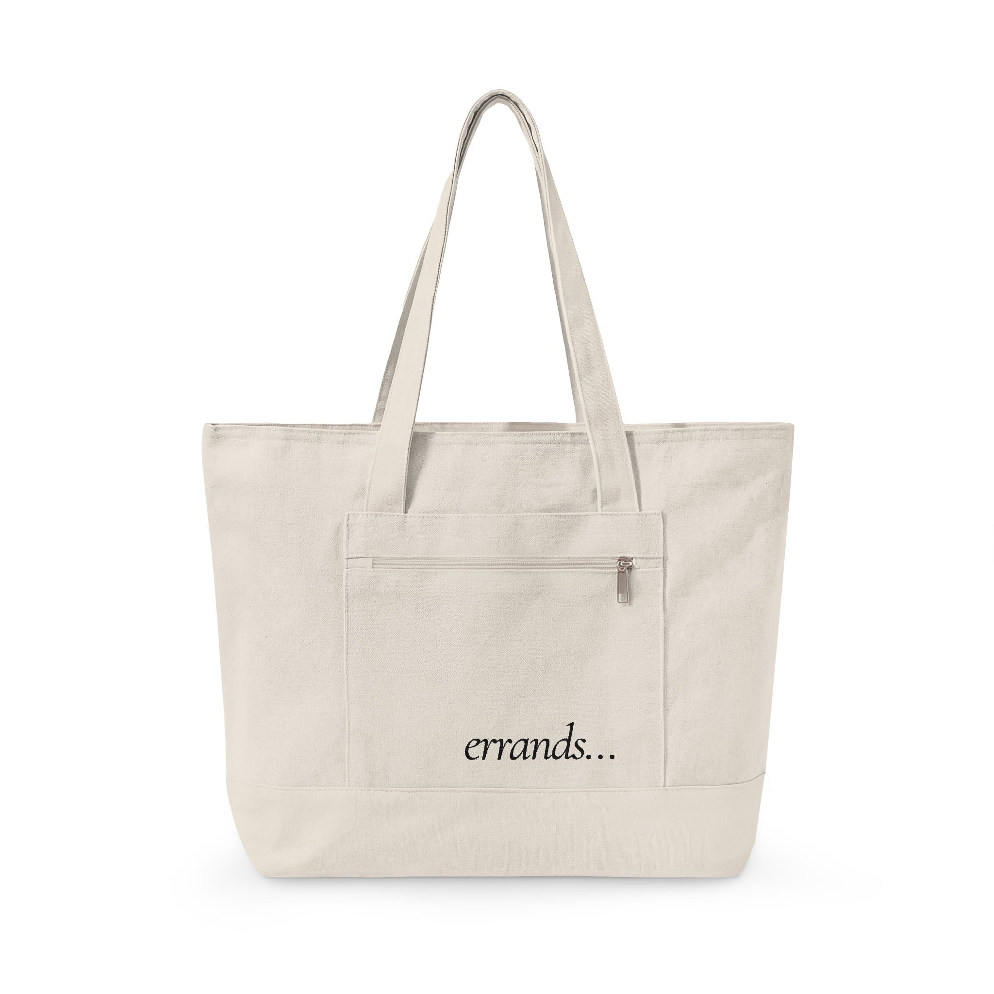 Errands Zippered Canvas Tote Bag – Durable Everyday Grocery & Market Tote with Front Pocket