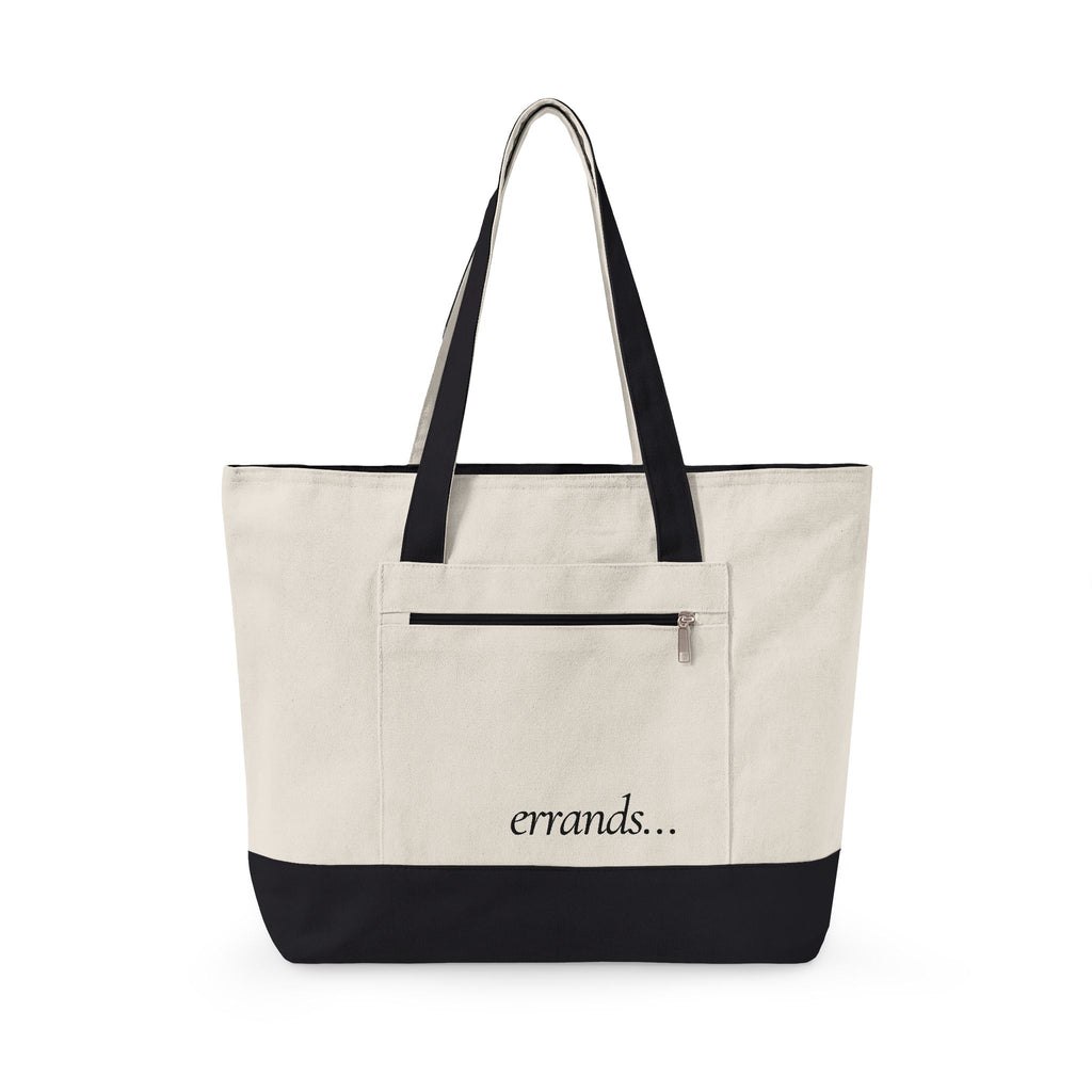 Errands Zippered Canvas Tote Bag – Durable Everyday Grocery & Market Tote with Front Pocket