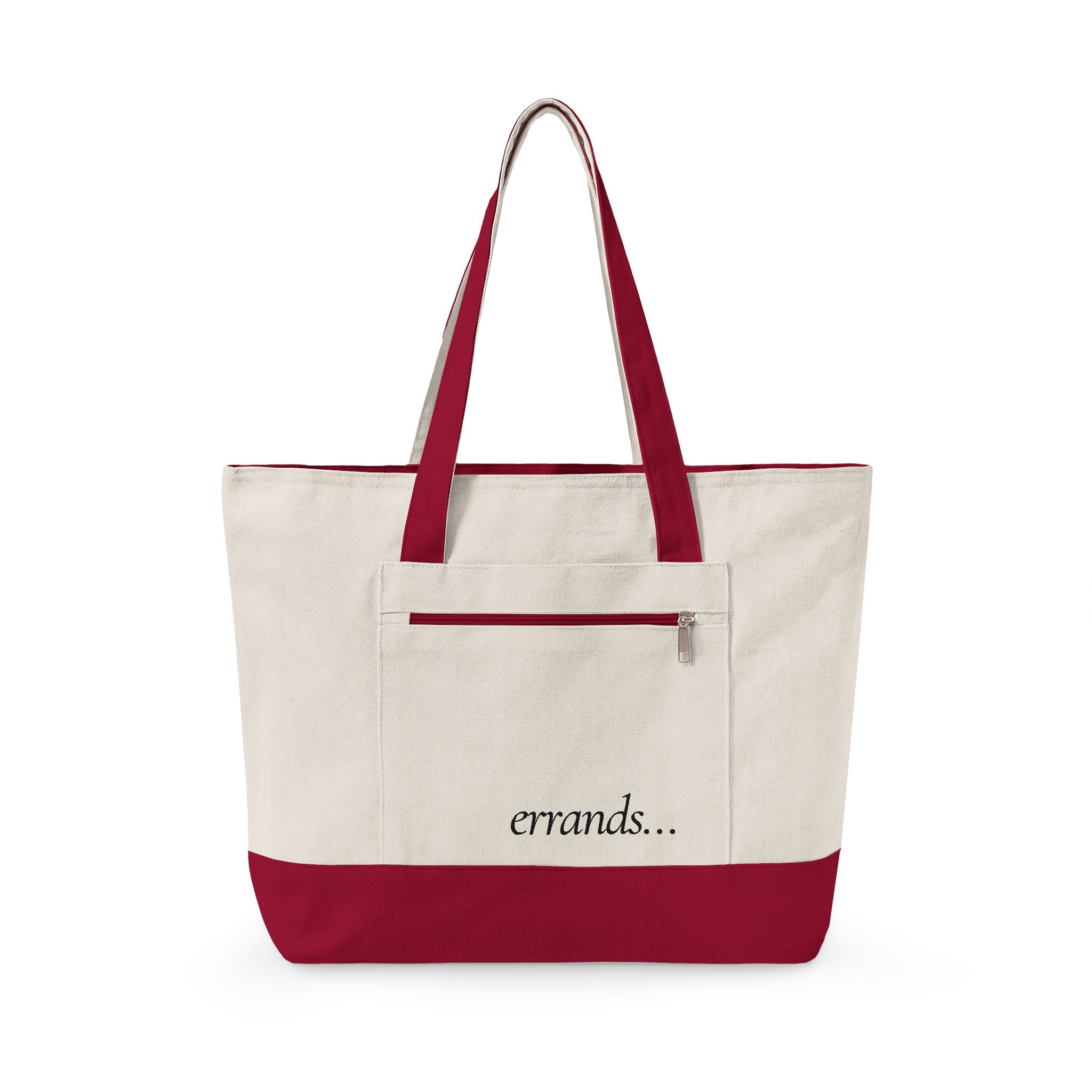 Errands Zippered Canvas Tote Bag – Durable Everyday Grocery & Market Tote with Front Pocket