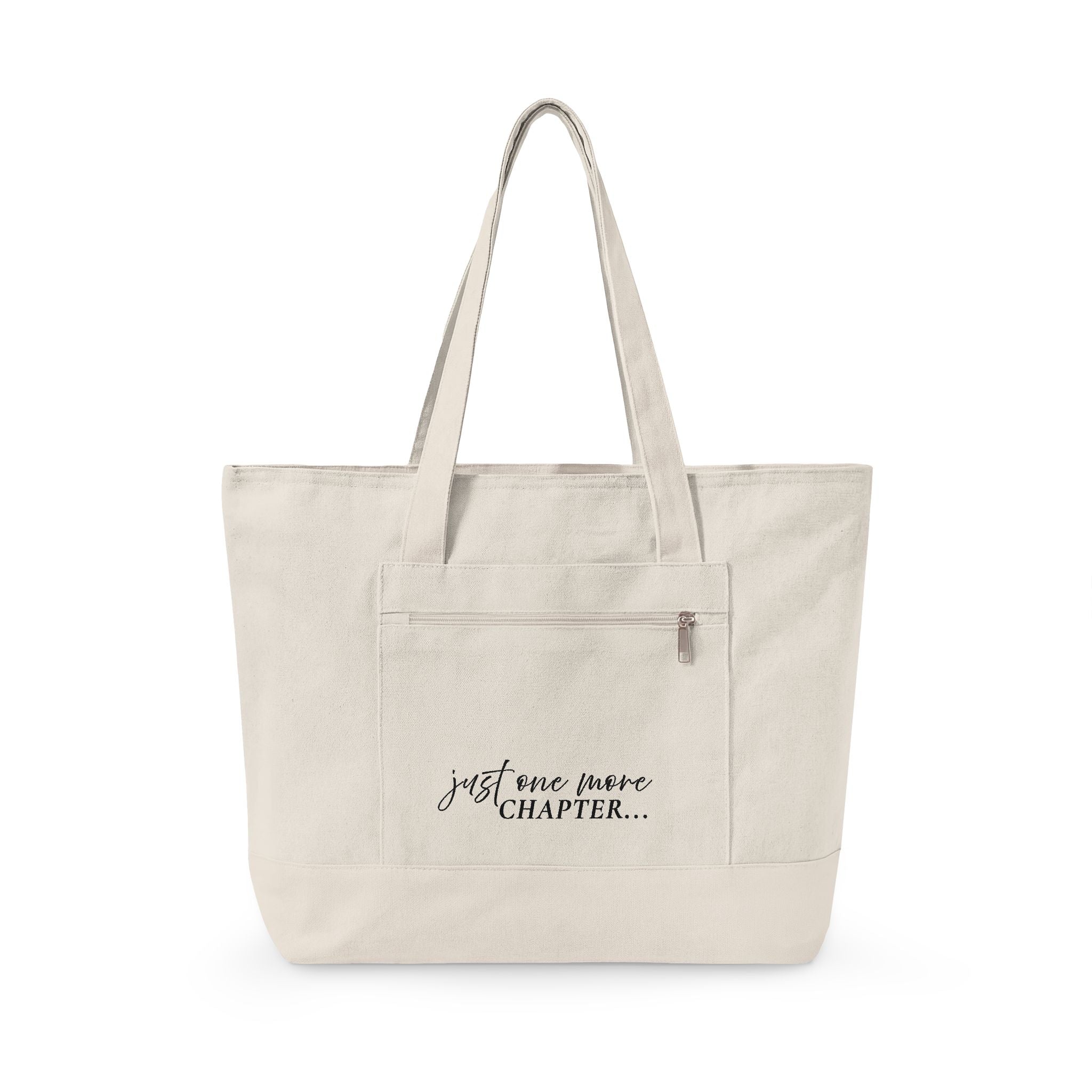 Canvas Tote Bag — “Just One More Chapter” Book Lover Zippered Tote