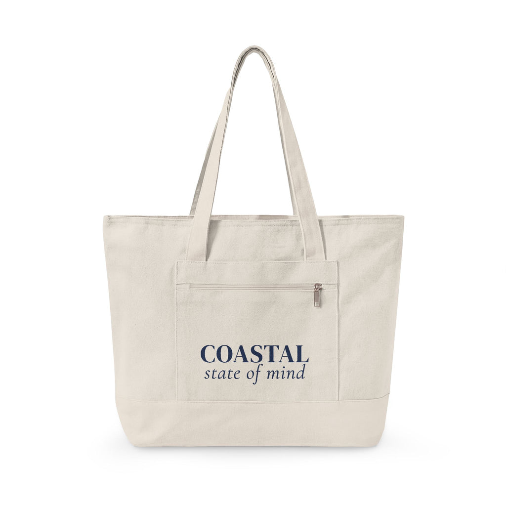 Coastal State of Mind Canvas Tote — Zippered Beach Day Bag