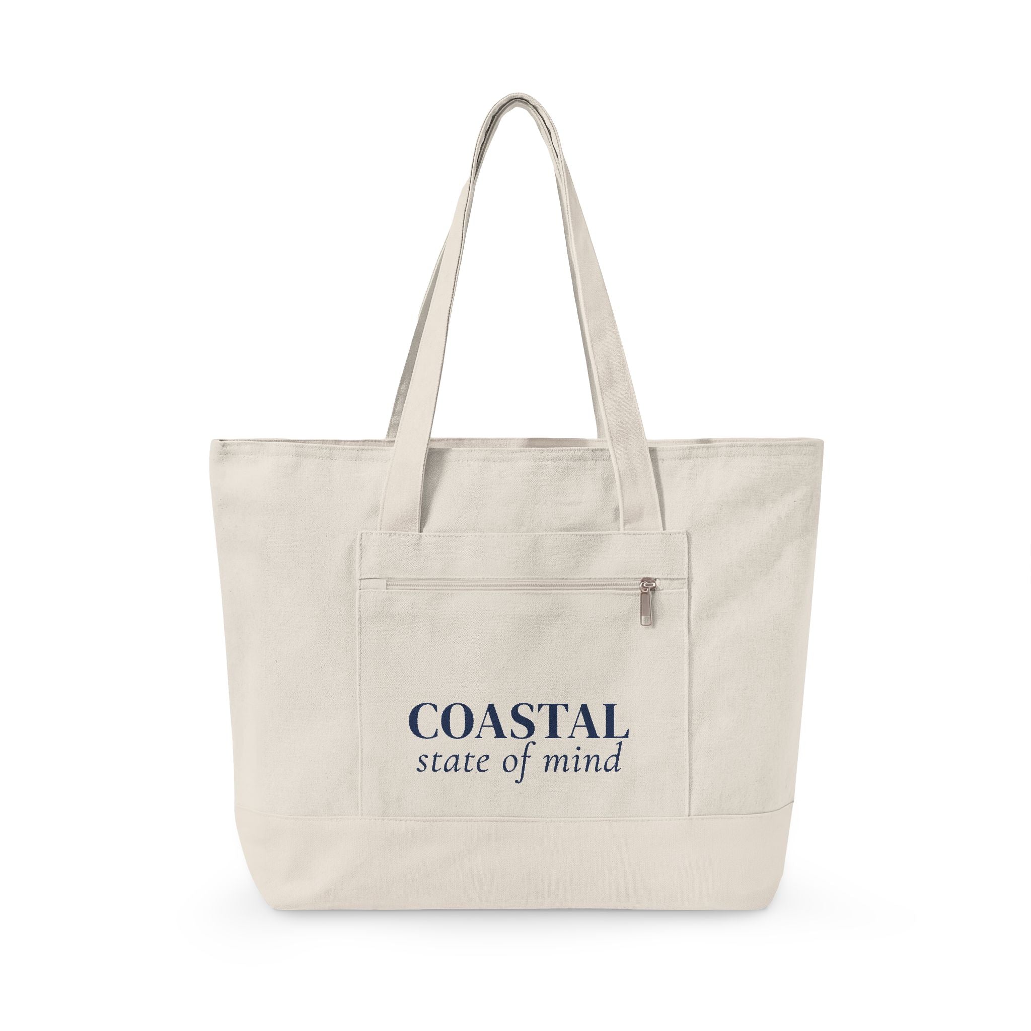 Coastal State of Mind Canvas Tote — Zippered Beach Day Bag