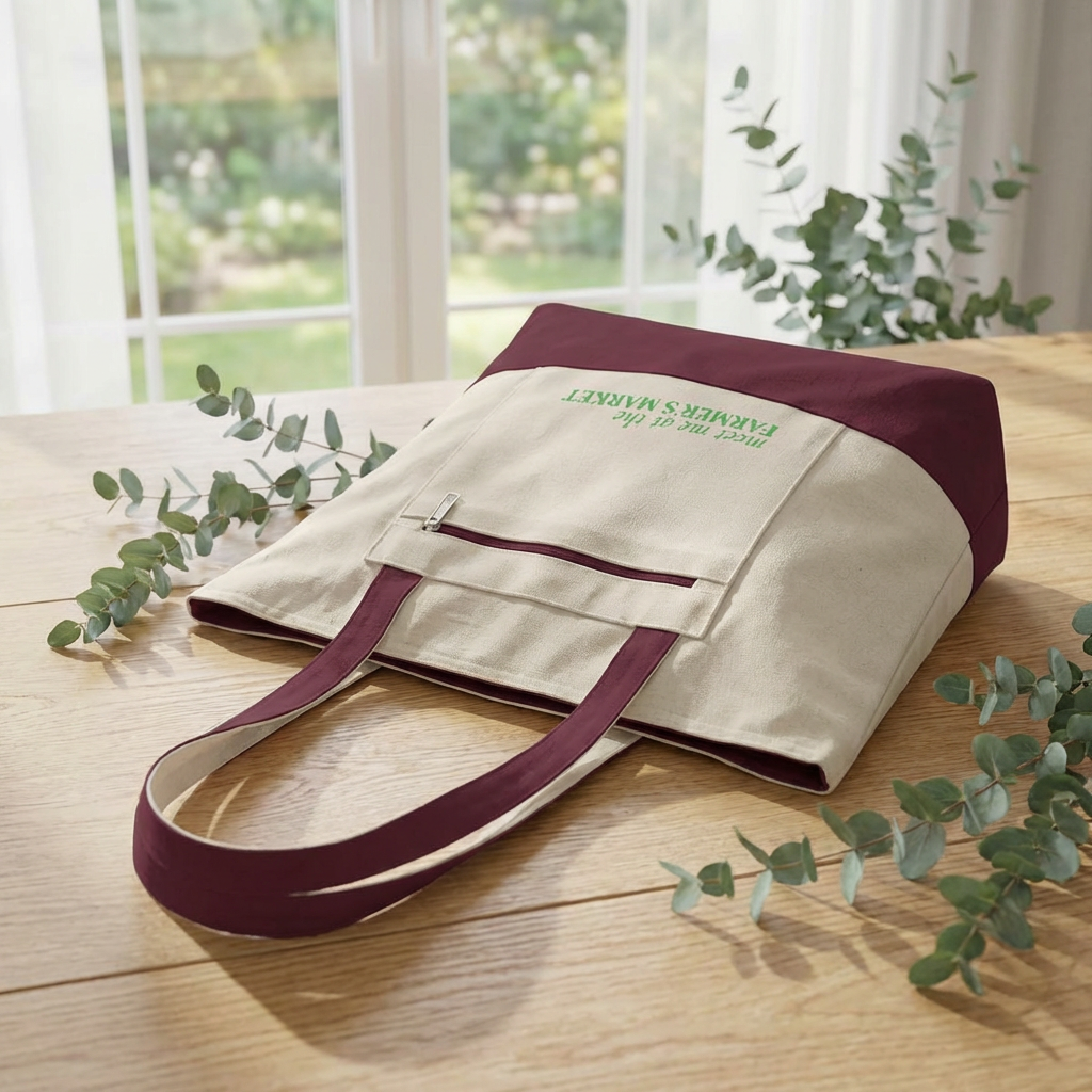Farmers Market Canvas Tote — Zippered Eco Shopper with 'Meet Me at the Farmer's Market' Design