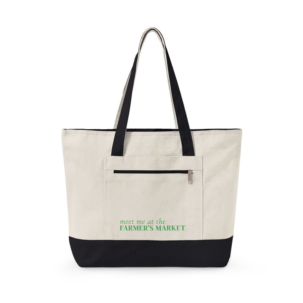 Farmers Market Canvas Tote — Zippered Eco Shopper with 'Meet Me at the Farmer's Market' Design