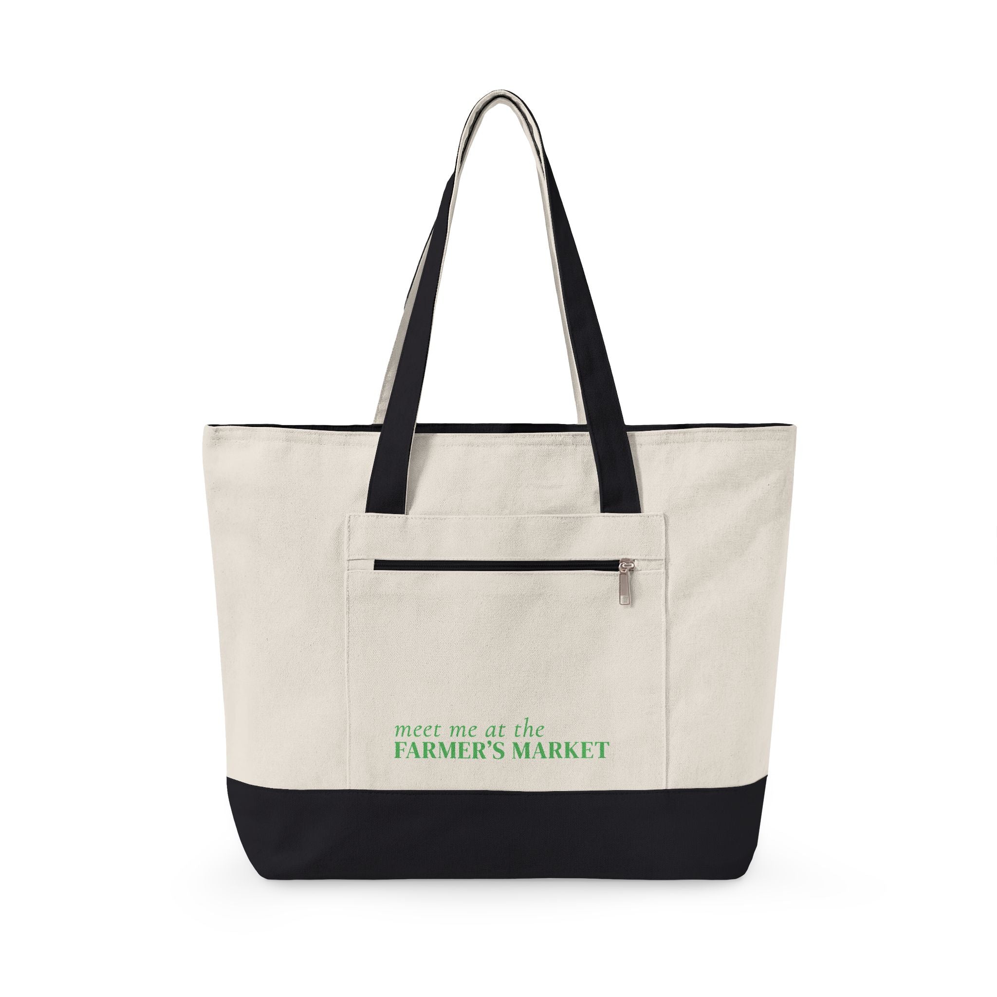 Farmers Market Canvas Tote — Zippered Eco Shopper with 'Meet Me at the Farmer's Market' Design