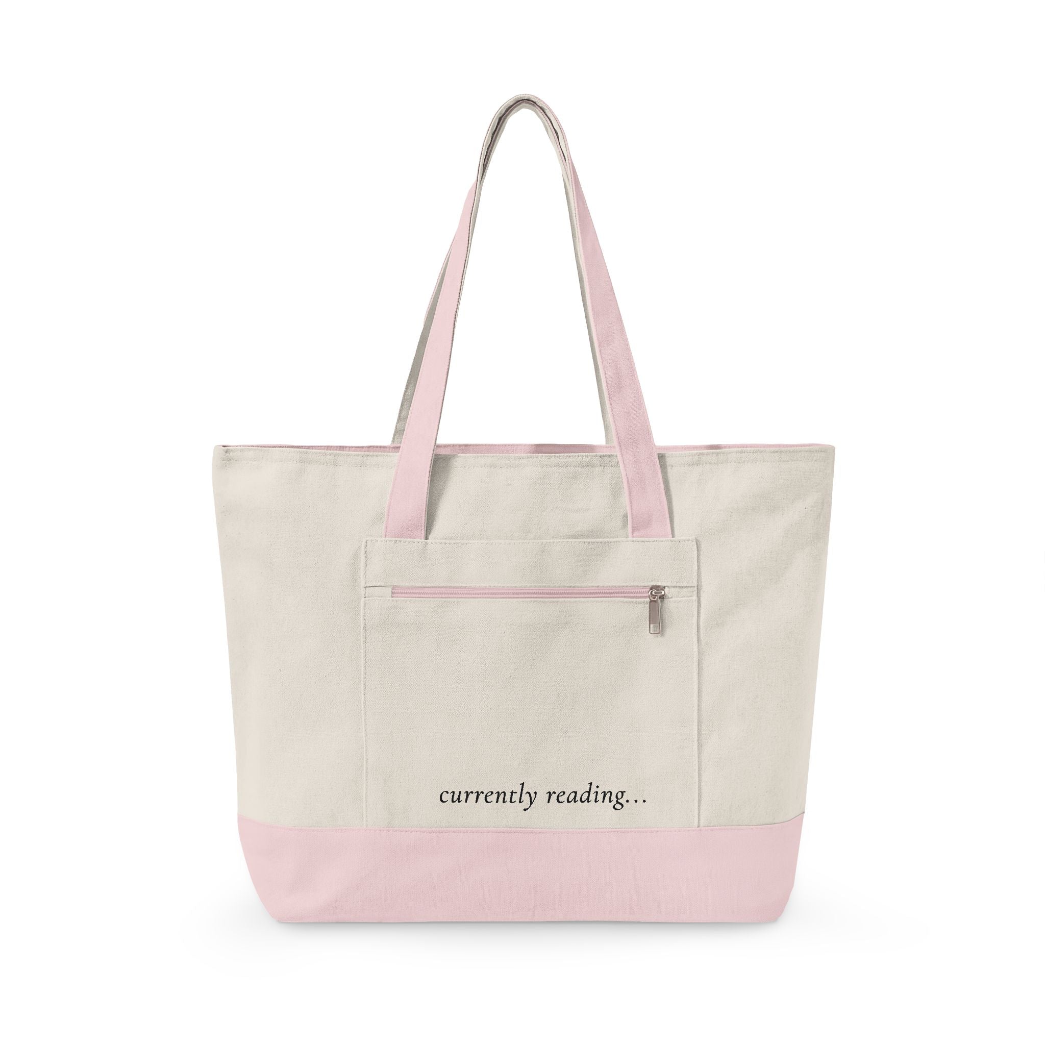 Canvas Tote Bag - "currently reading" Book Lover Zippered Tote