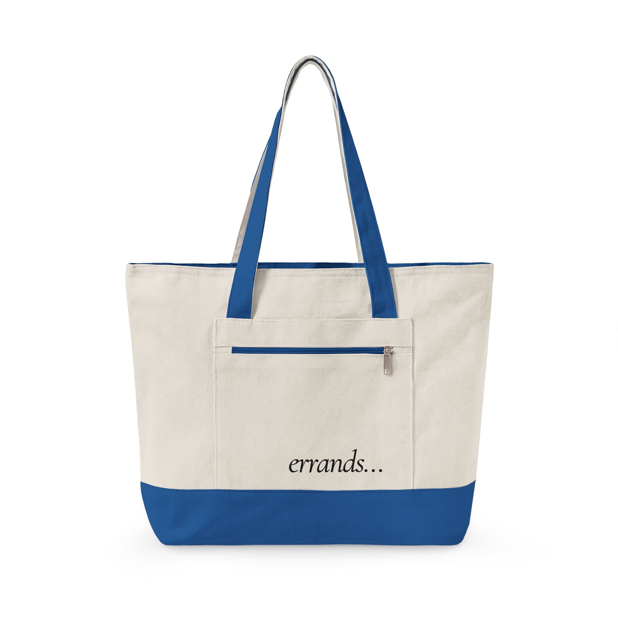Errands Zippered Canvas Tote Bag – Durable Everyday Grocery & Market Tote with Front Pocket
