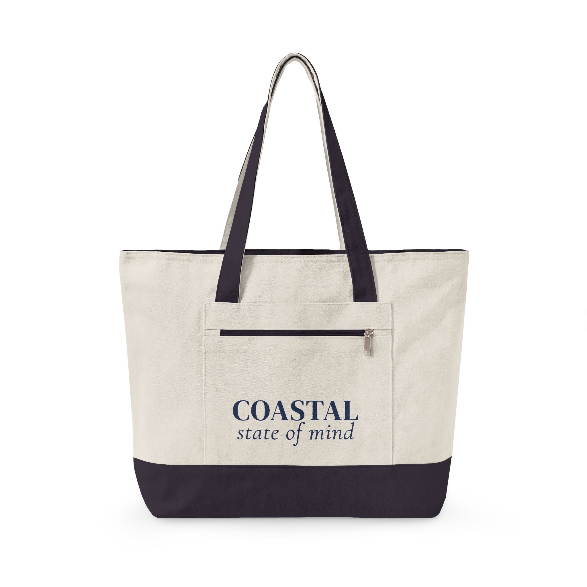 Coastal State of Mind Canvas Tote — Zippered Beach Day Bag