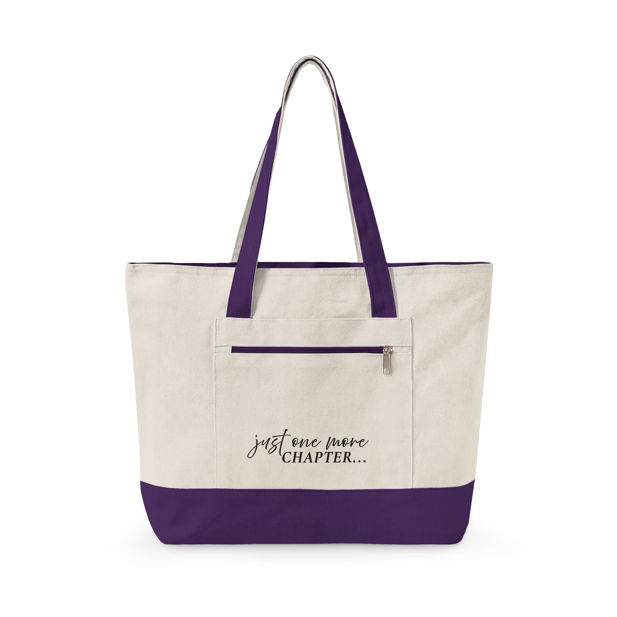 Canvas Tote Bag — “Just One More Chapter” Book Lover Zippered Tote