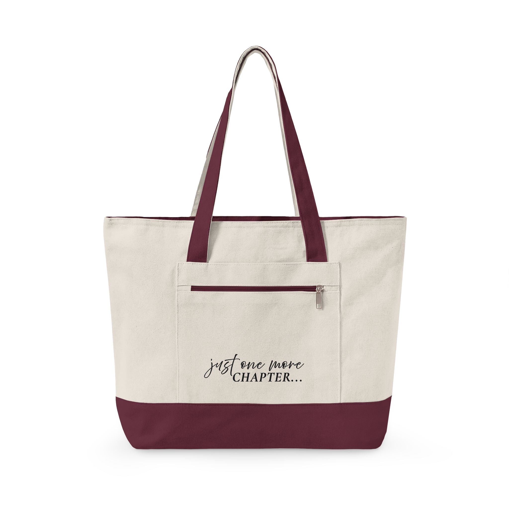 Canvas Tote Bag — “Just One More Chapter” Book Lover Zippered Tote